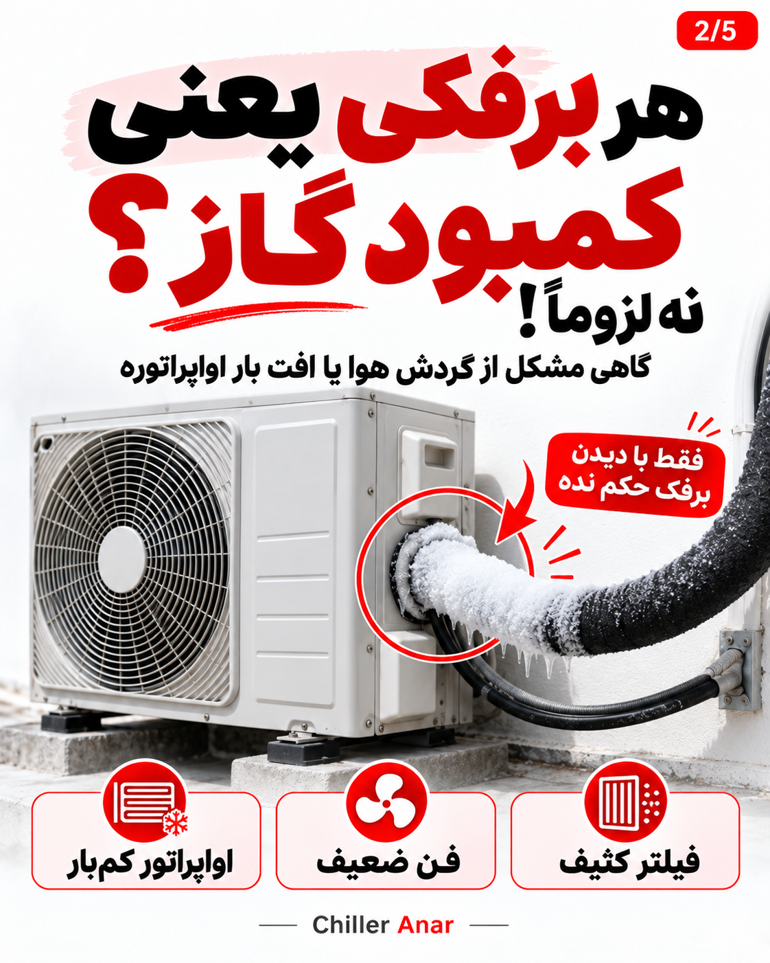 علتهای احتمالی برفک زدن لوله ساکشن کولر گازی